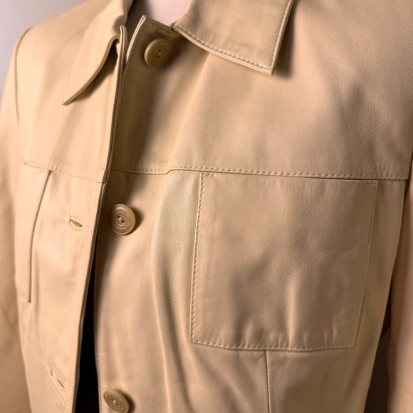 TALBOTS Petites Soft & Buttery Collared Leather Jacket CREAM / 10 petite - Picture 6 of 12
